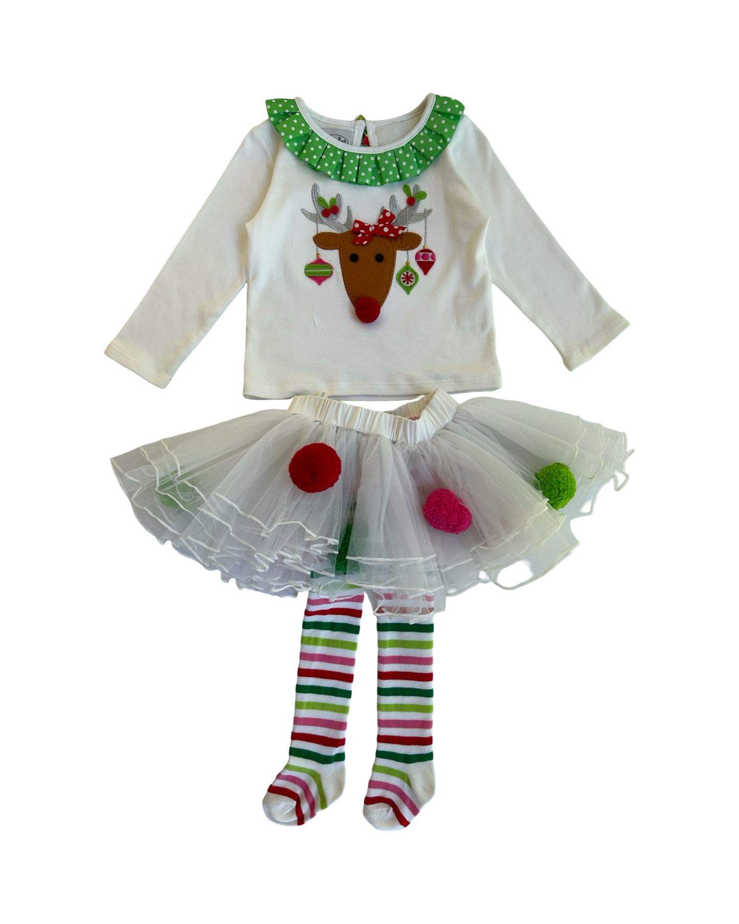 12M-18M Baby Girls Mud Pie Christmas Baby Reindeer Tights Skirt Holiday 2 Pieces Set