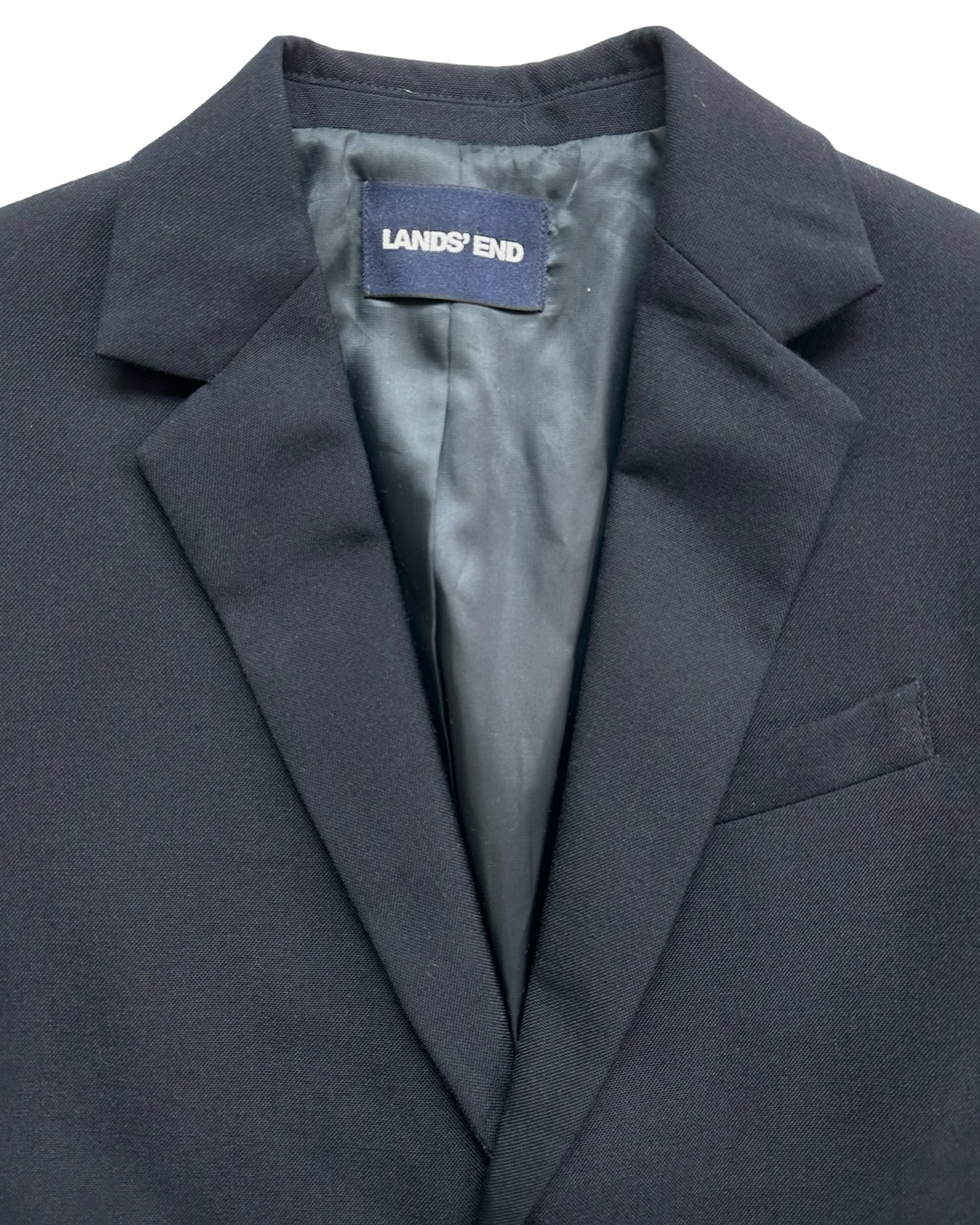10Y Young Boys Lands’ End Blazer Jacket Navy Blue 45% Wool Lined Brass Buttons.