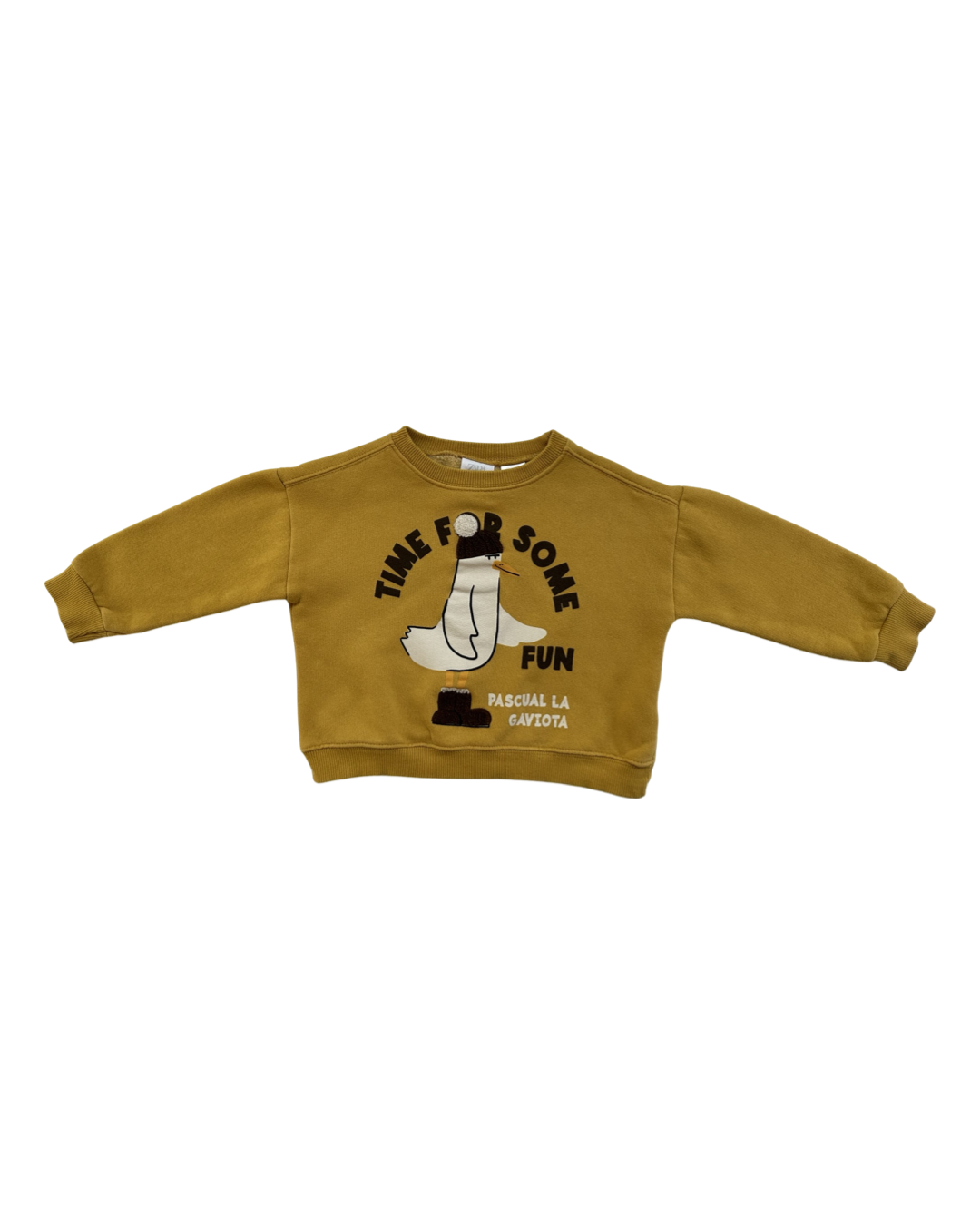 18-24M Baby Boy Zara Mustard Yellow Time for Some Fun Duck Sweatshirt