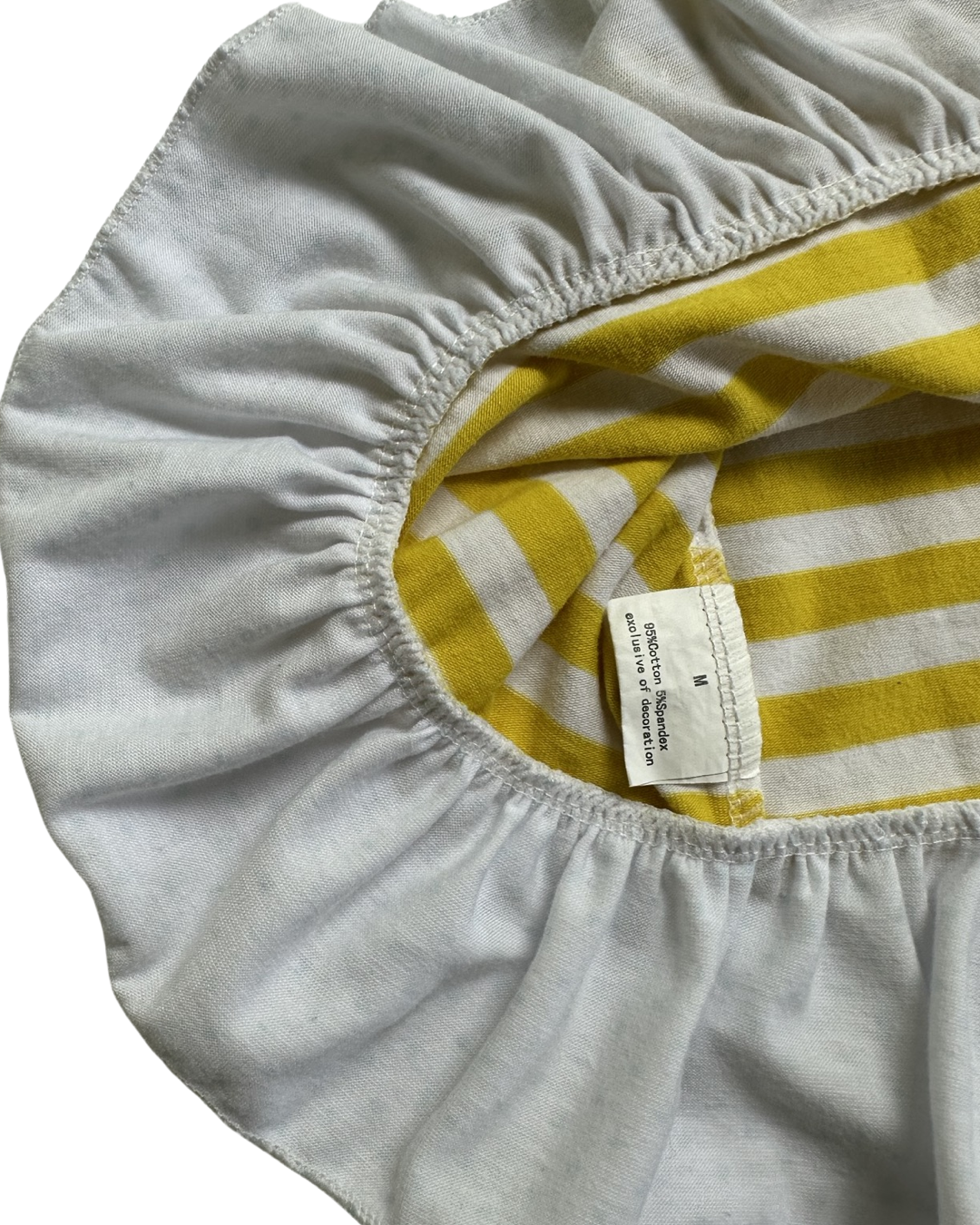 4T Toddler / 5T Toddler Girl Yellow Striped Dress with Blue Polka Dot Pockets and Trim