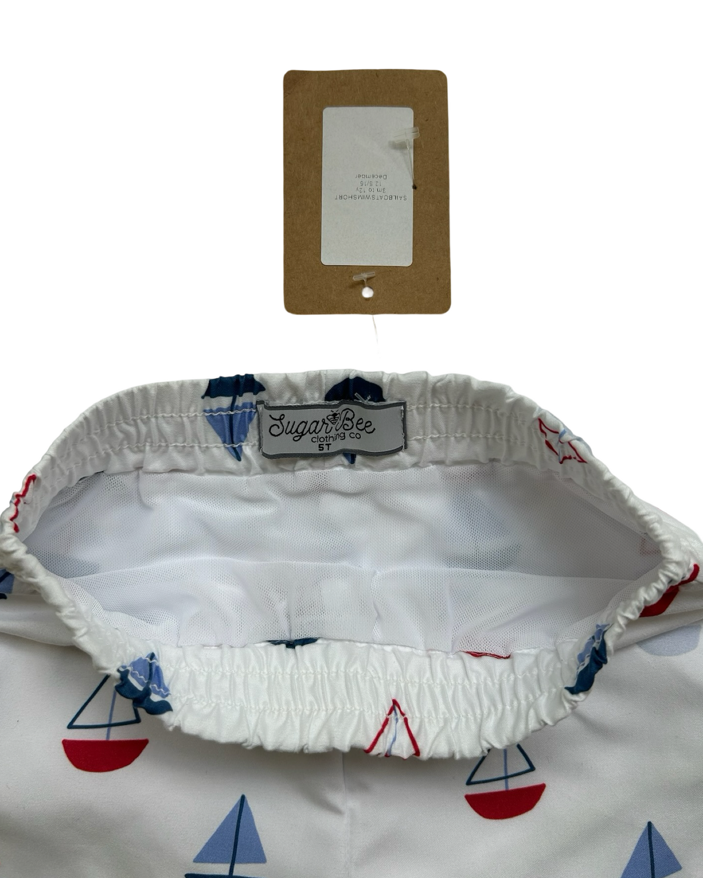 5T Toddlers Boys Sugar Bee Sailboats ⛵️ Gingham Trim Light Blue, Swim Short NWT.