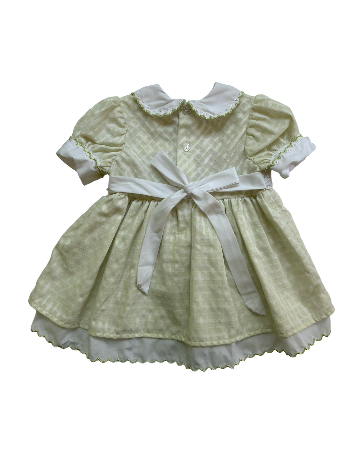 6-9M Baby Girl Green Classic B.T. Kids Smocked Floral Peter Pan Collar Dress