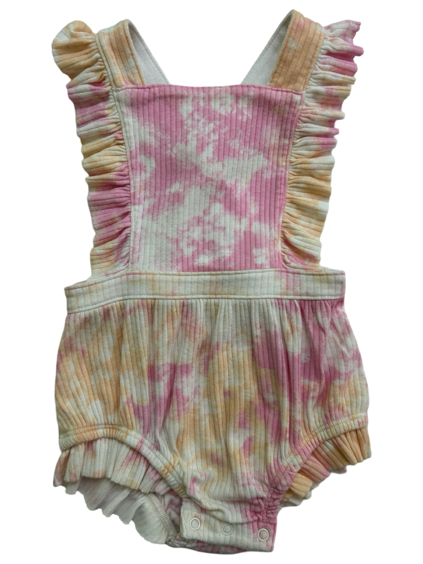 3M-6M Baby Girl’s Cat & Jack Ruffle Pink / Orange Tye Die Bubble Romper.