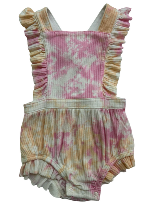 3M-6M Baby Girl’s Cat & Jack Ruffle Pink / Orange Tye Die Bubble Romper.
