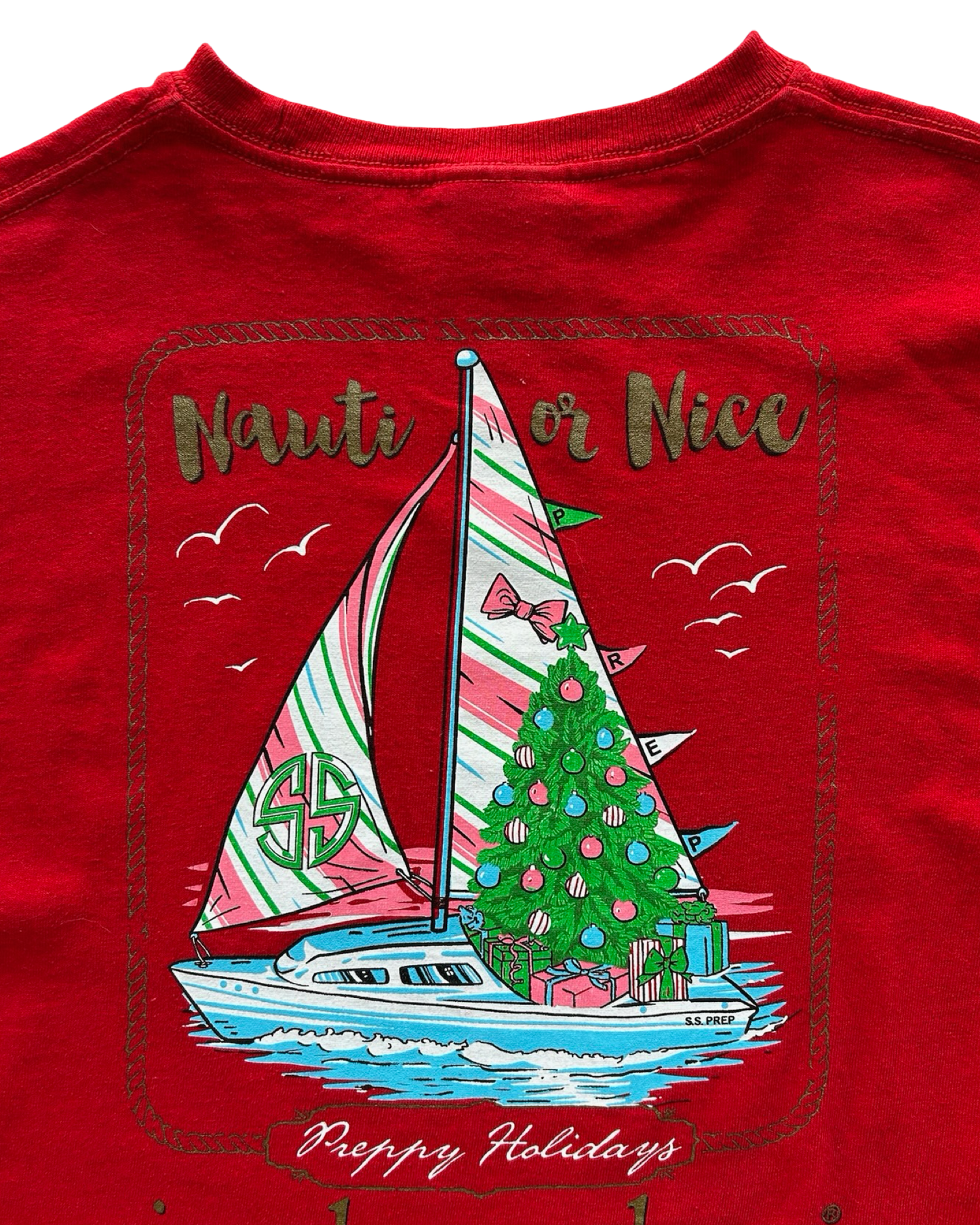 Medium 8 -10Y Simply Southern “Nauti or Nice Preppy Holidays” Long Sleeve T-Shirt.