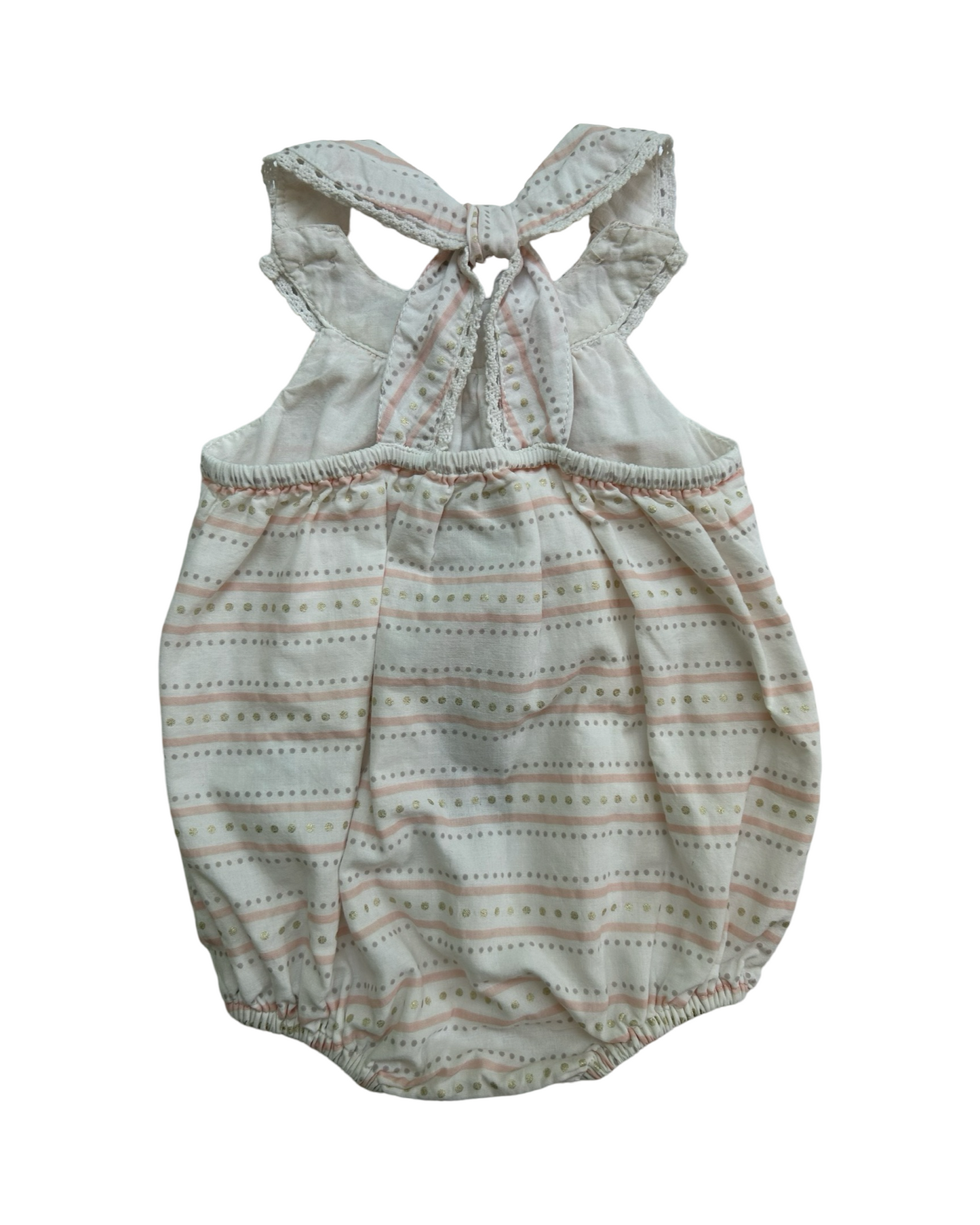 0-3M Baby Girl Dylan & Abby Pink Stripe / Gold Dot Bubble Romper