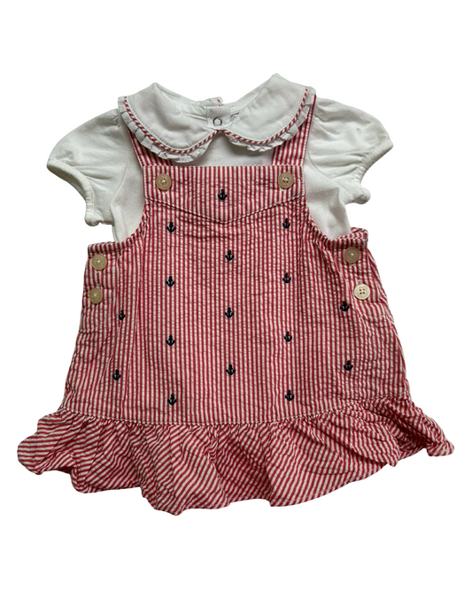 3M Months Baby Girls Ralph Lauren Onesie White And Red / White Striped Overall Dress