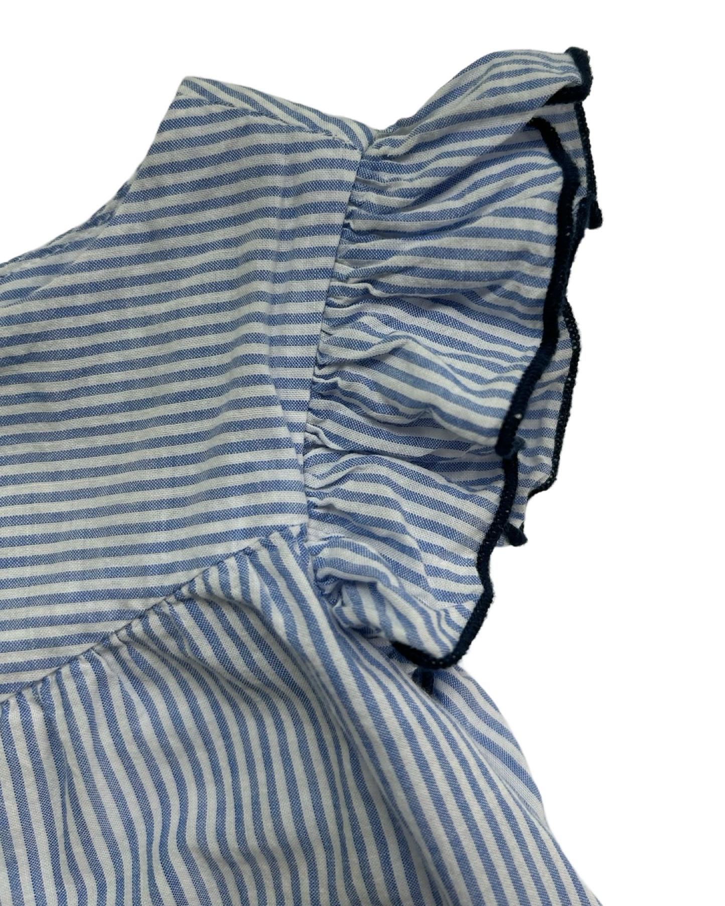 3M-6M Baby Girl Baby Gap Light Blue / White Striped Onesie Embroidered Dress One Piece.