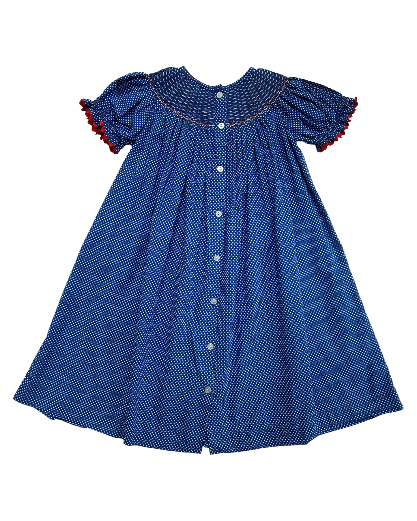 5T Toddler Girls Smocked Auctions Embroidered Christmas Santa Polka Dot Dress.