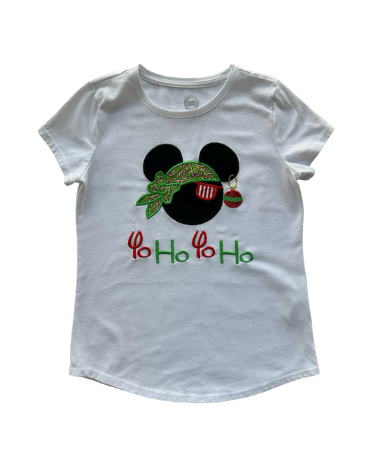 M 7Y-8Y Youth Girls Wonder Nation Christmas Phrase HO HO HO Mickey Mouse Green Bandana And Red Ornament Design