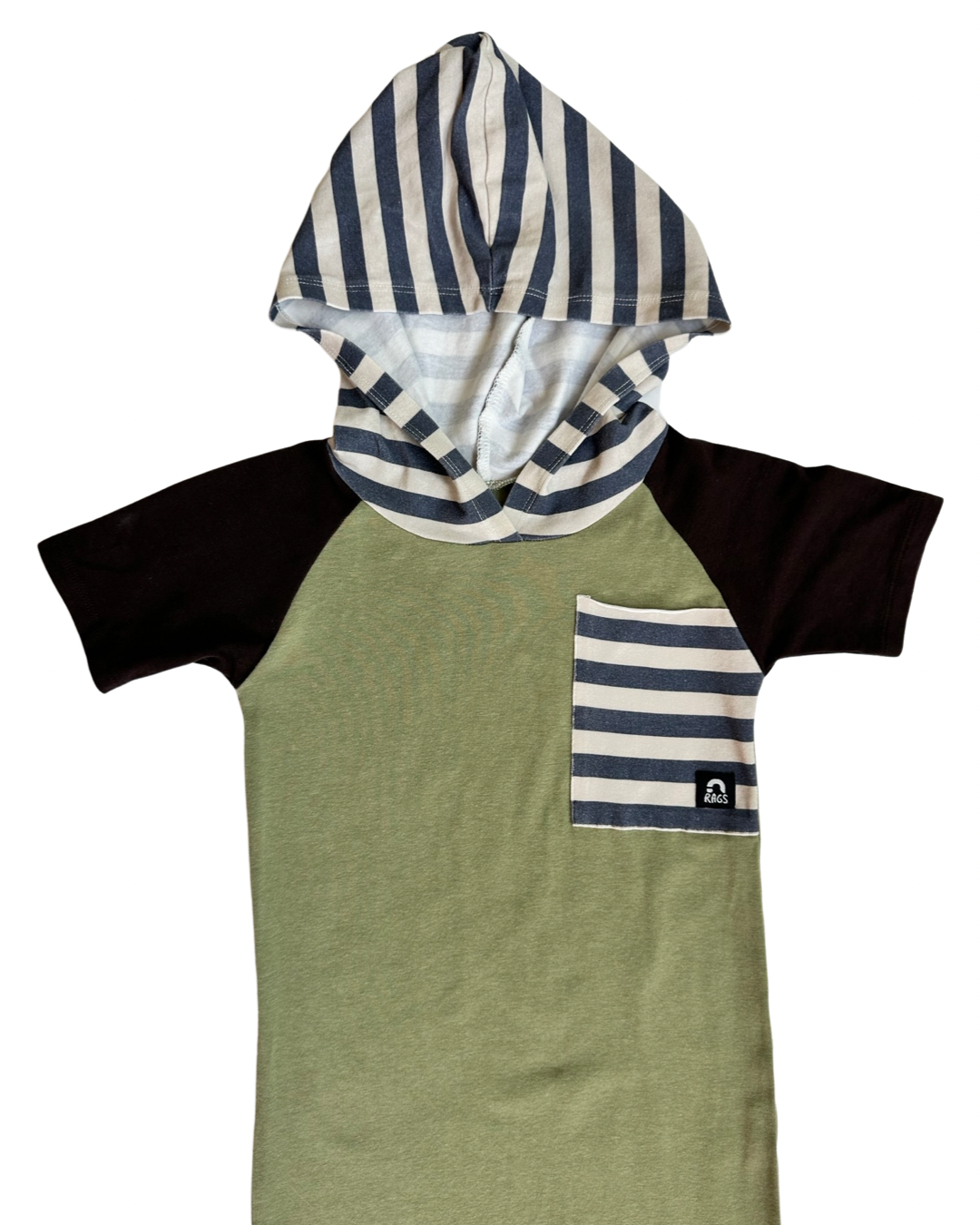 18-24M Baby Boy RAGS to Raches Sage Green Hooded Short Sleeve Romper