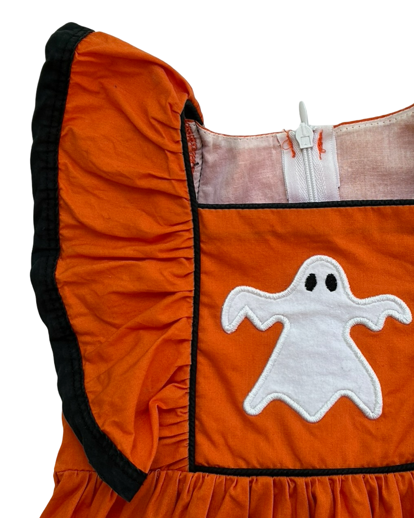 2T-3T Toddler Girls Halloween Ghost Dress Ruffle Sleeves Appliqué 👻
