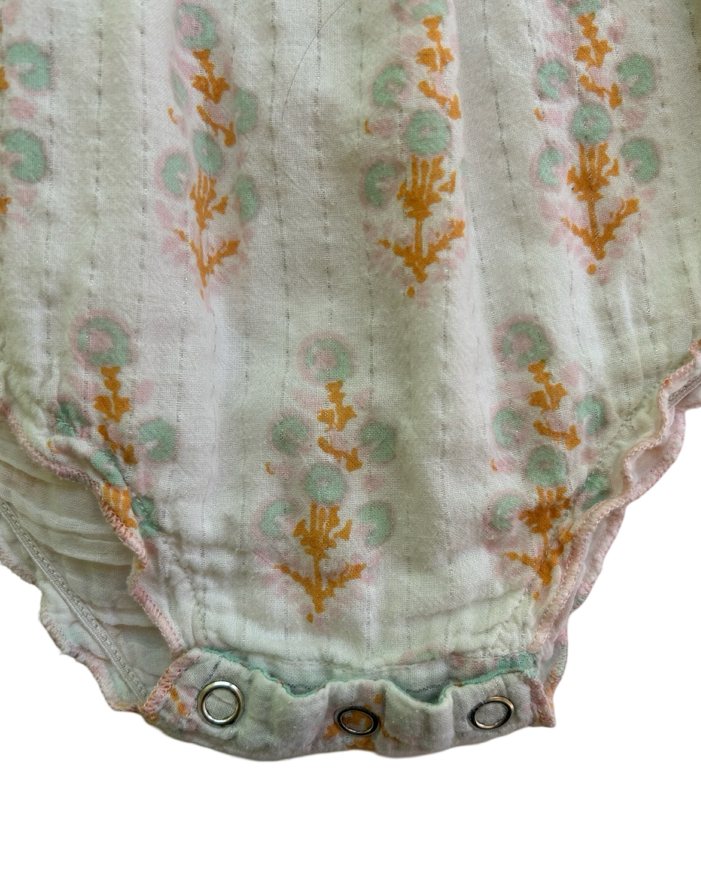 6M - 12M Baby Girls Pink Chicken Linen Bohemian Bubble Romper