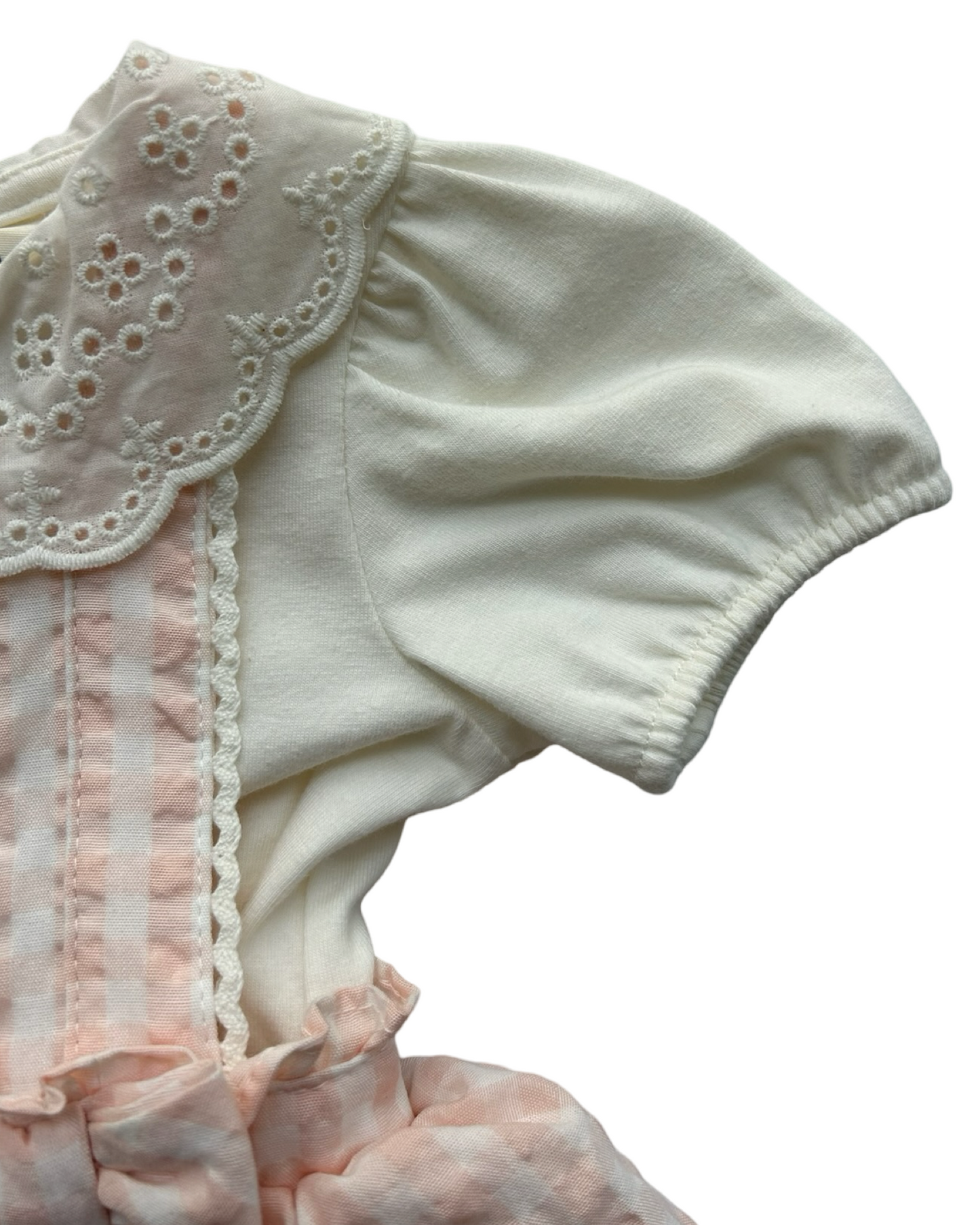 6M-9M Baby Girl Joie Eyelets Blouse And Gingham Romper 2 Pieces Set.