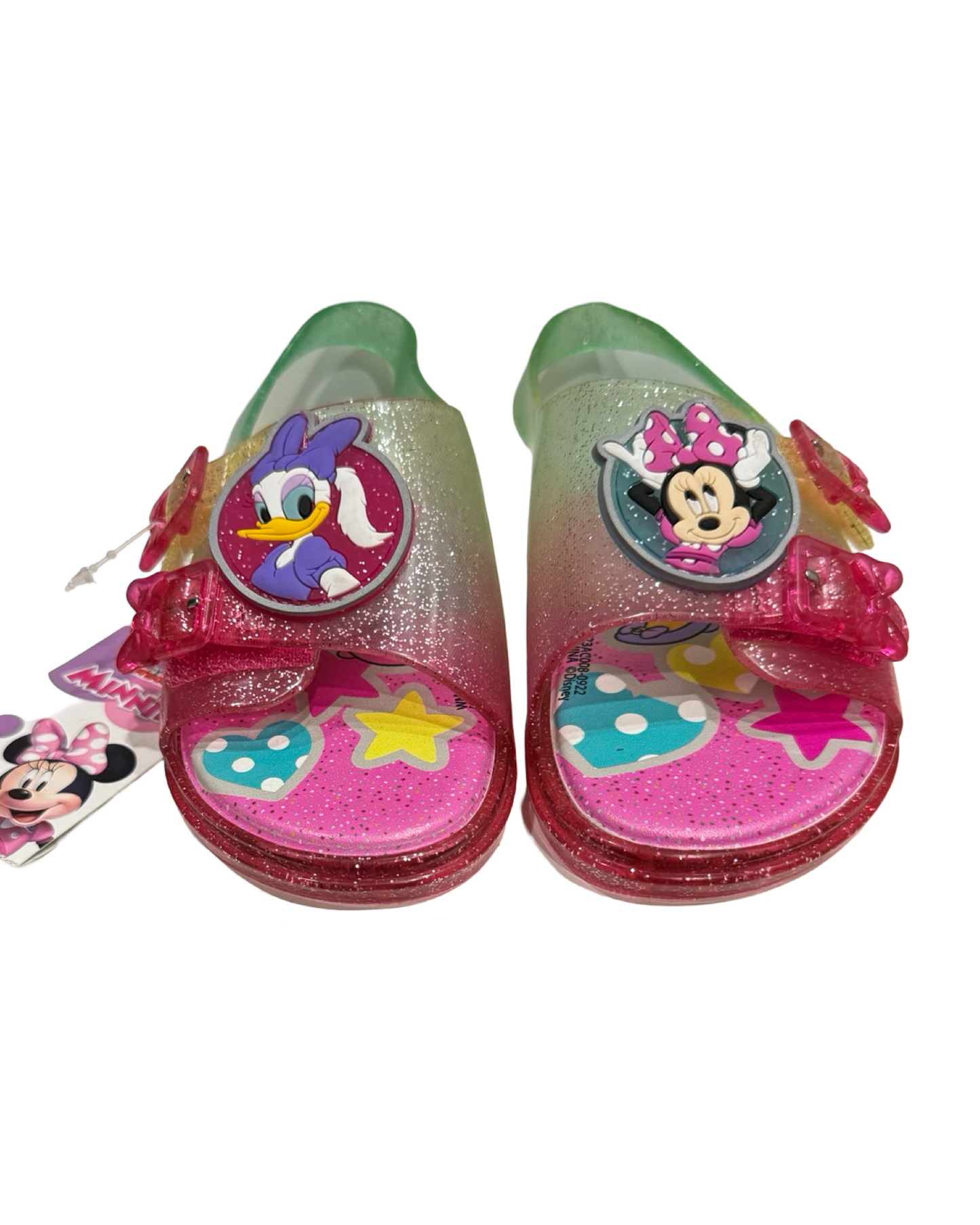 9C Toddler Girl Disney Minnie Mouse and Daisy Pink Glitter Jelly Sandals