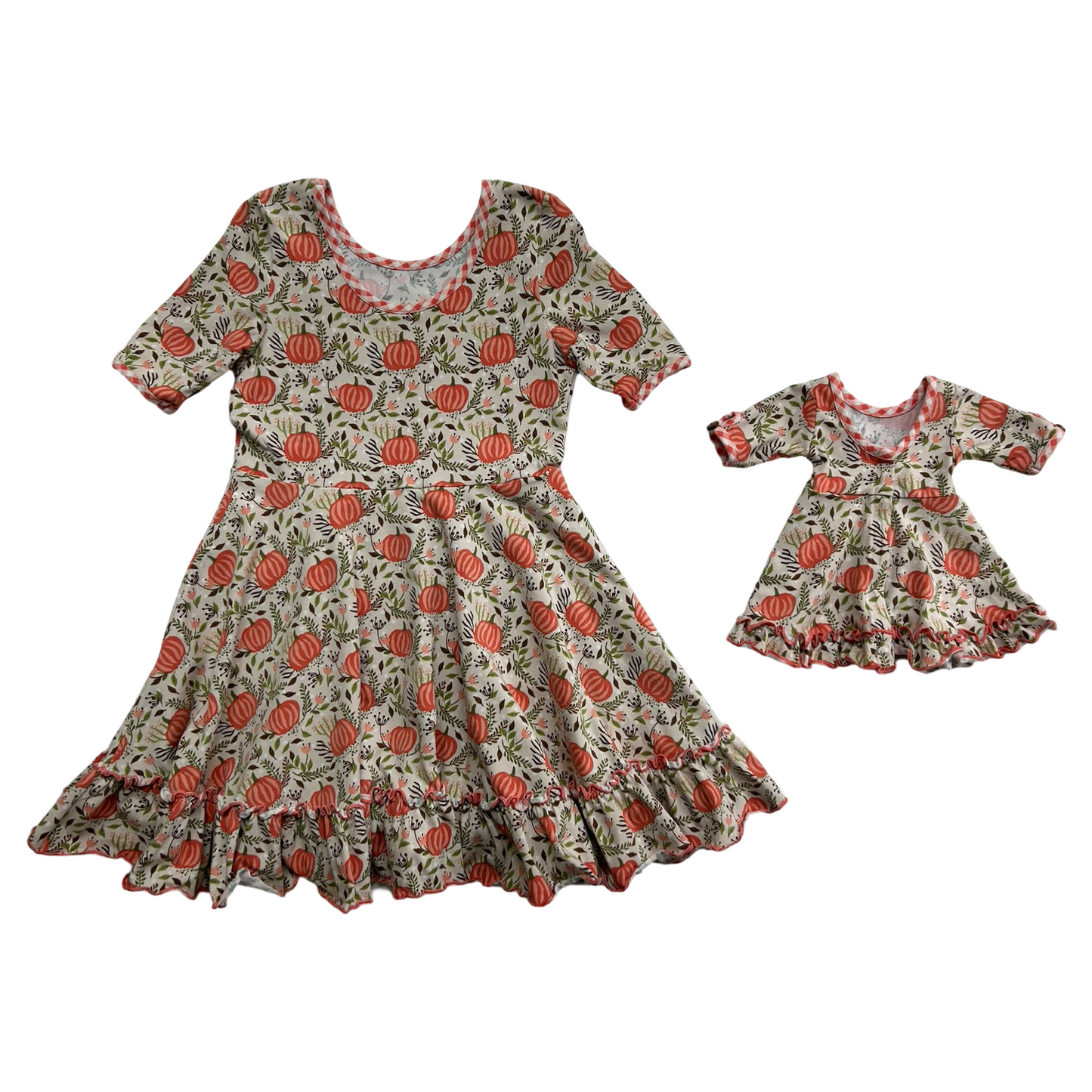 5T Toddler Girl / 6x Girls Shrimp & Grits Serendipity Pink Pumpkin Twirl Dress With Matching Doll Dress
