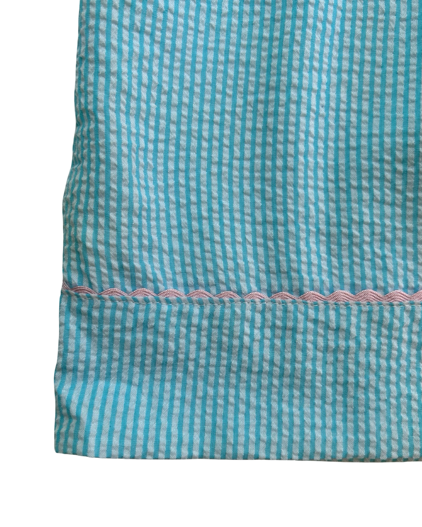 6T Toddler Girls Sweet Dreams Smocked Seersucker Pastel Light Blue / Pink Dress