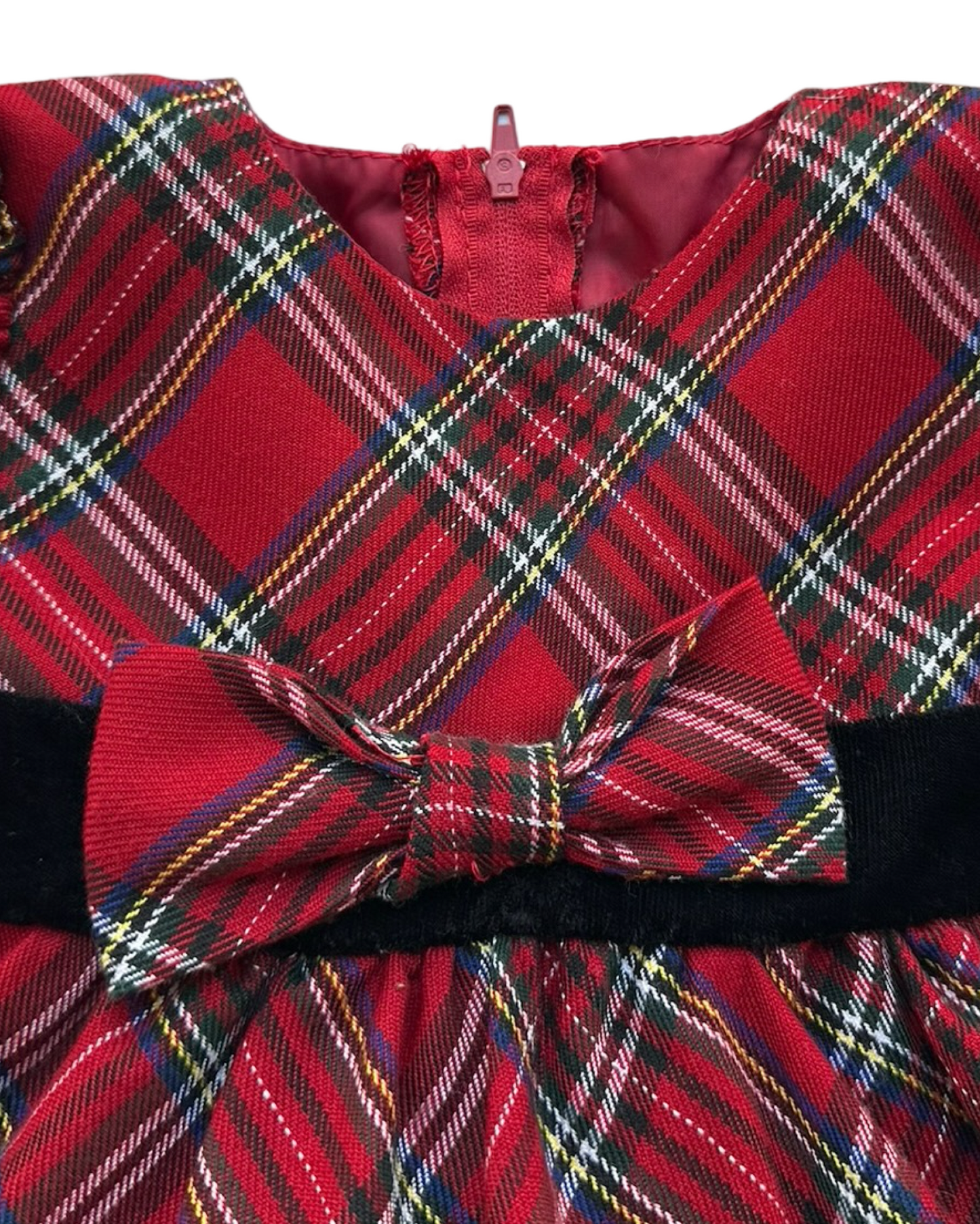 12M-18M Baby Girls Swea Pea & Lilli Checked Baby dress With Velvet Trim