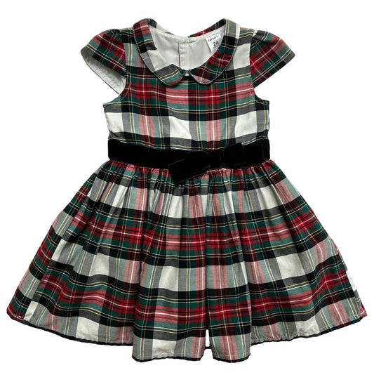 24M Baby Girls Carter’s Plaid Dress Velvet Band Bows  Short Sleeve.