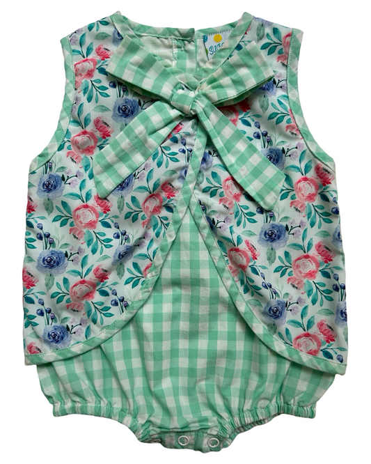 NB Baby Girls Sugar Dumplin Gingham Floral 🌺 🌸Romper