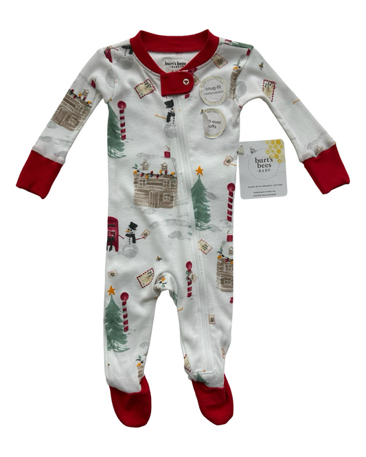 0-3M Newborn Baby Girls/Boys (UNISEX) Burt’s Bees  Baby Footies Snowflake Zip Front Organic Cotton Sleepwear Pjs. NWT