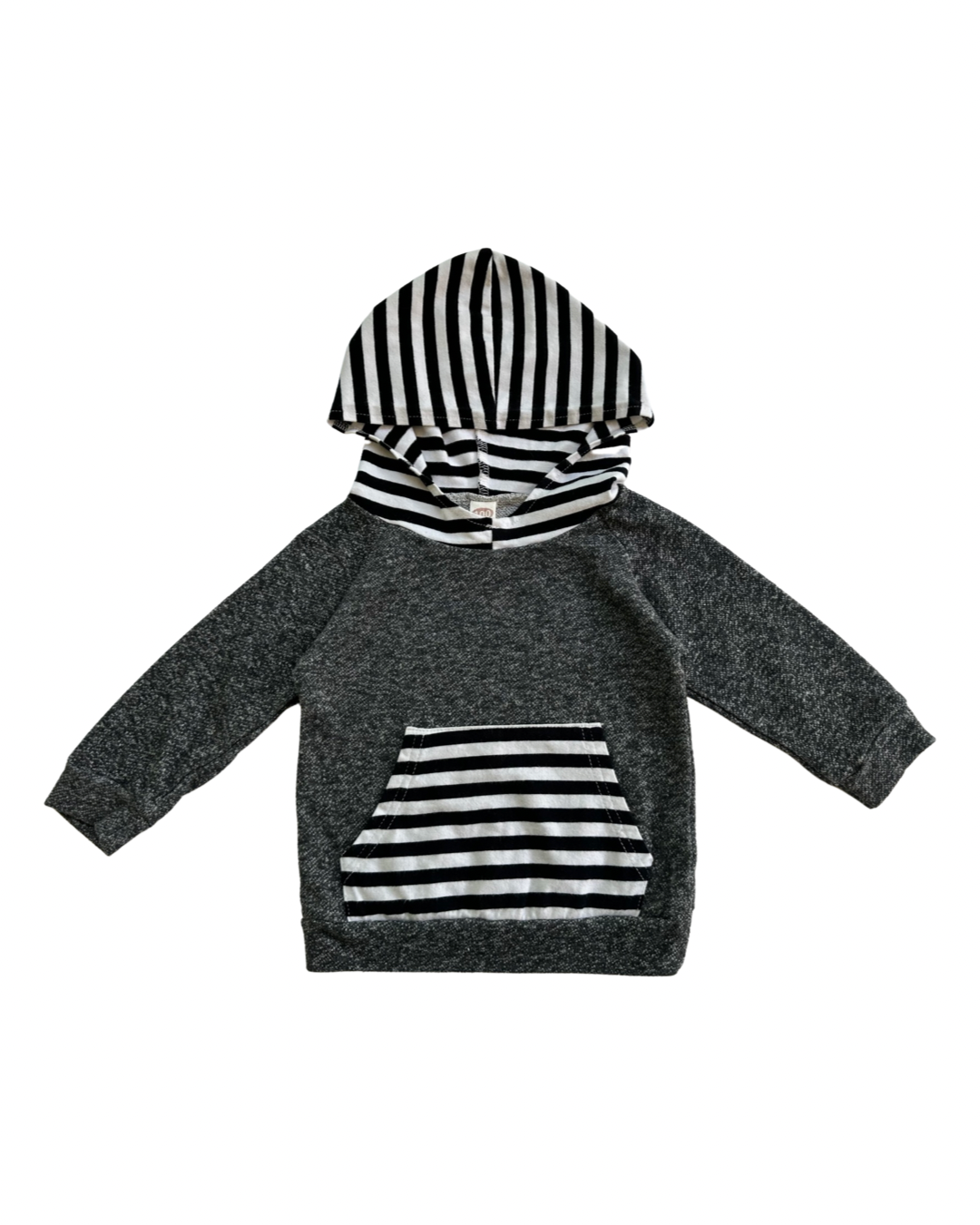 12-18M Baby Boy Gray Hip Baby Jogger Set with Black / White Striped Detail