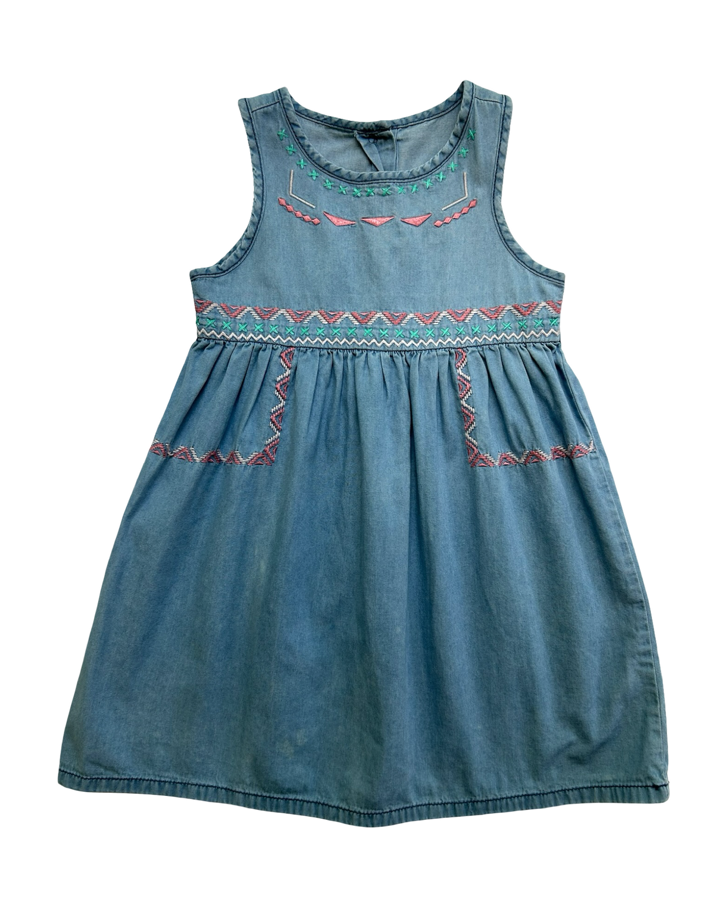 4T Toddlers Girls Gymboree With Embroidered Denim Blue Aztec Design Dress.