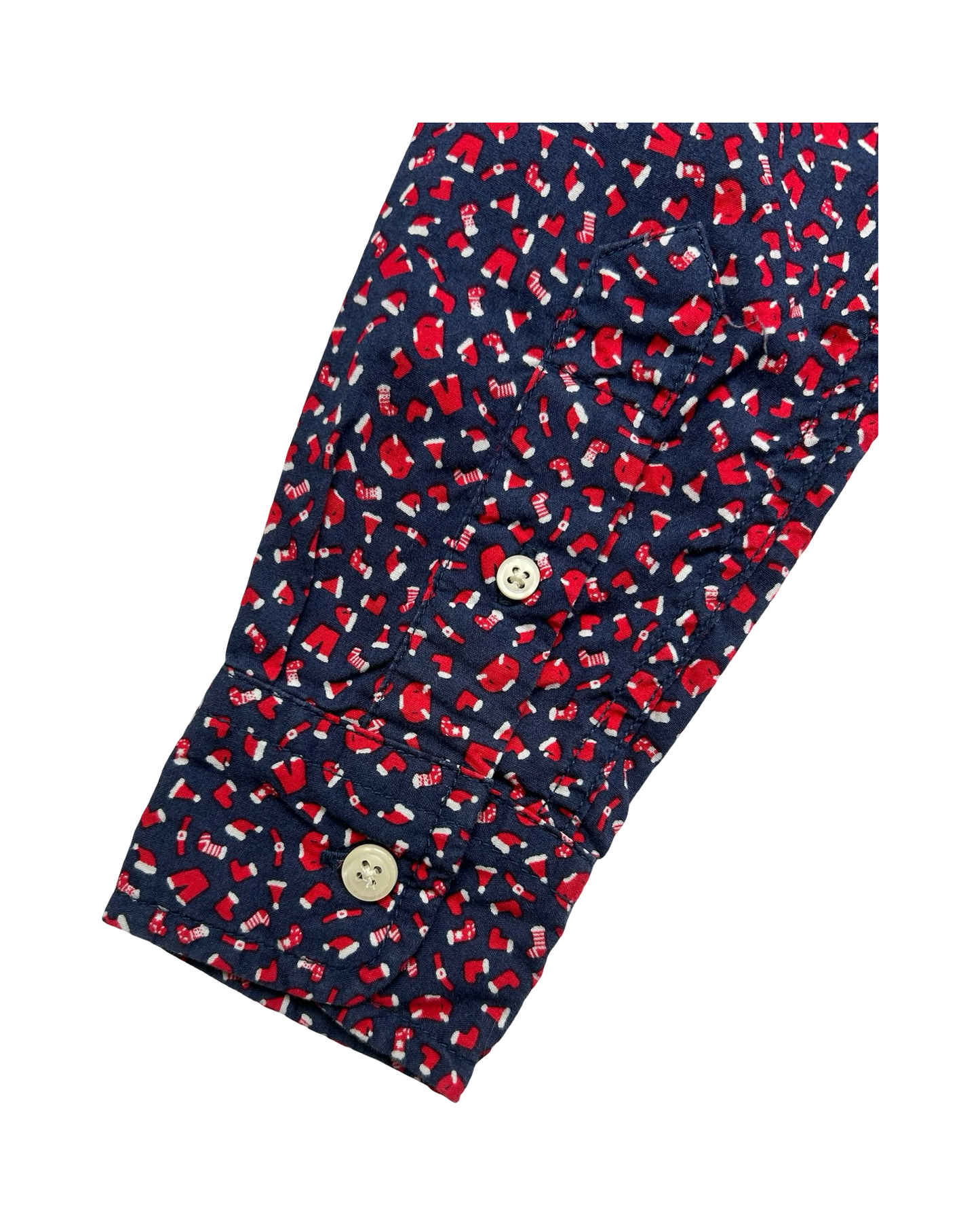 6T-7T Toddler Boys Gap Kids Christmas Blue Print Poplin Button Down Whit Pocket Shirt.