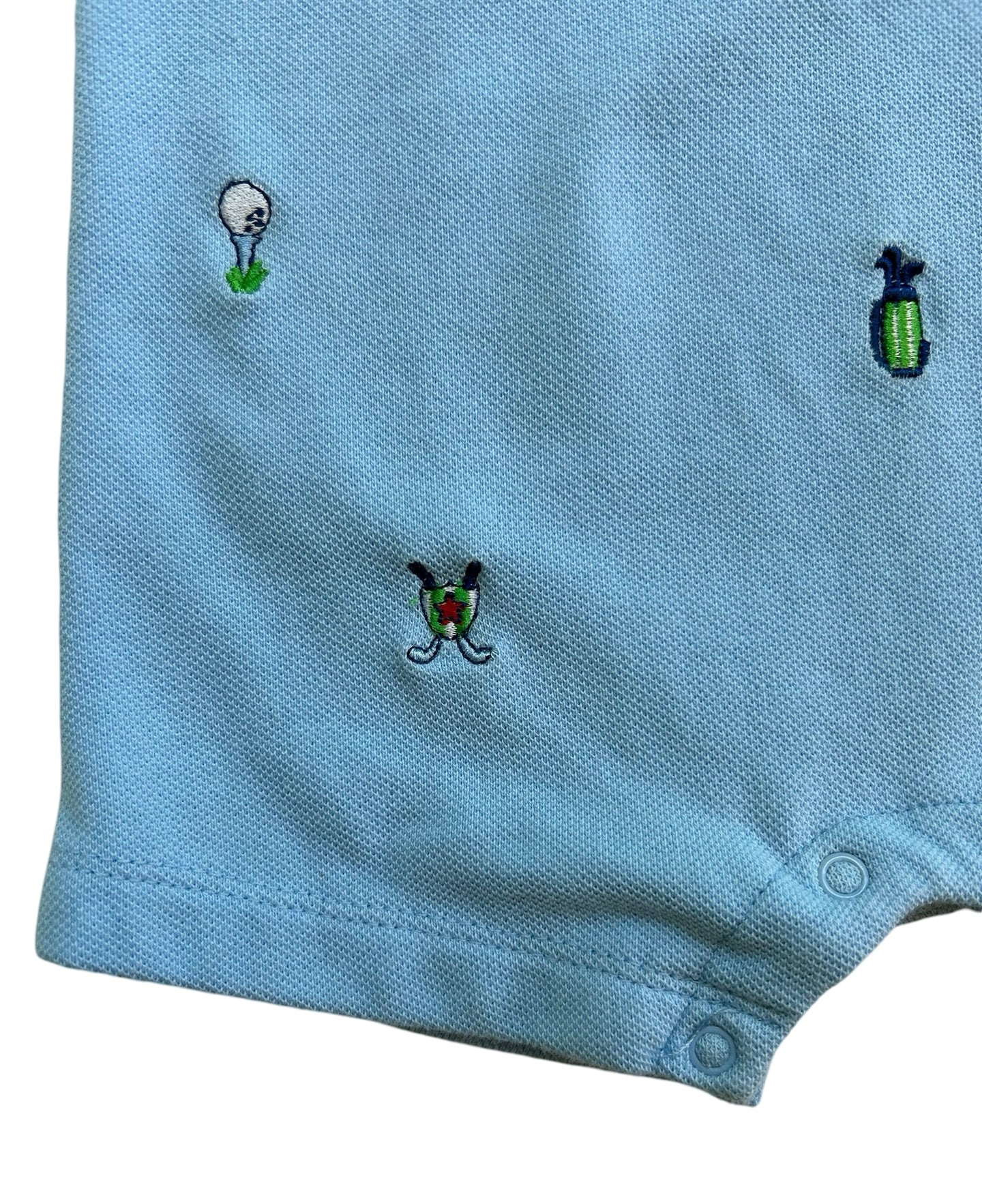 12M Baby Boy Little Me Golf Polo Romper Light Blue Short Sleeve Embroidered.