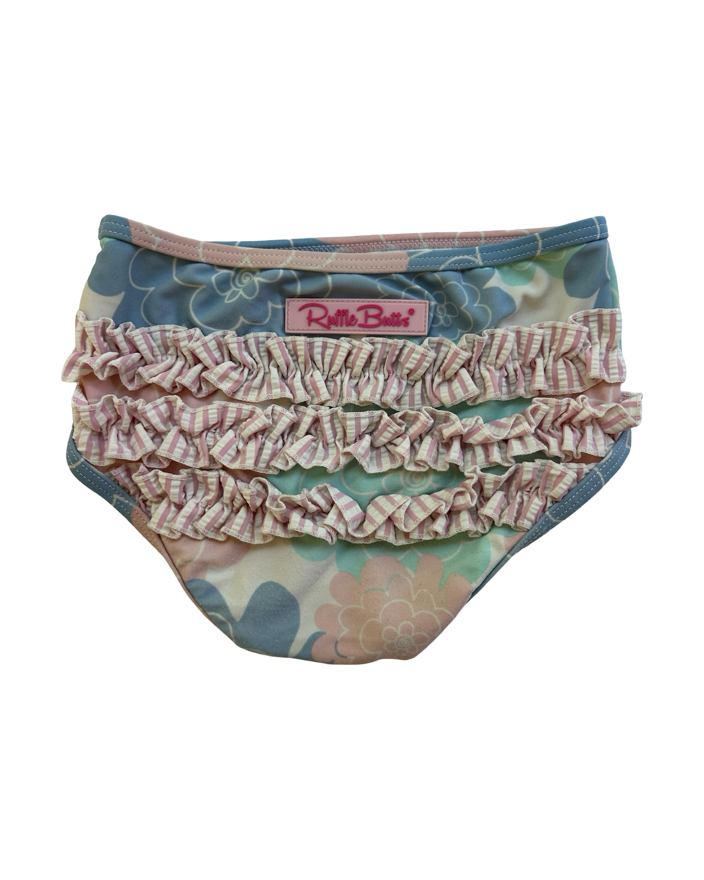 4T Toddlers Girls RuffleButts Pastel Floral Long Sleeve UPF 50 Rash Guard Bikini Swimsuit.