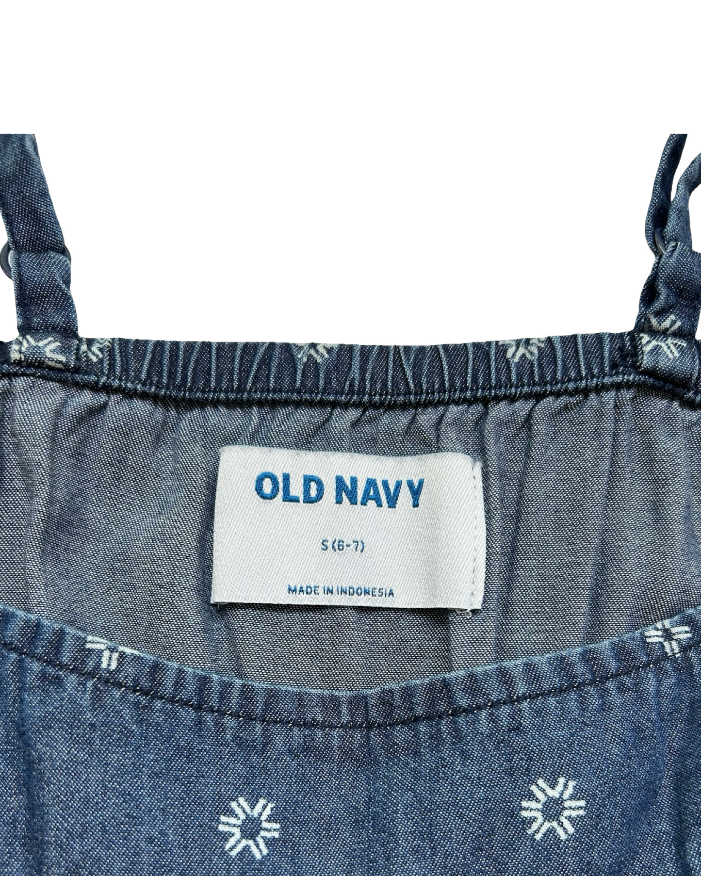 6T-7T  Toddlers Girls Old Navy Printed Sleeveless Chambray Romper.