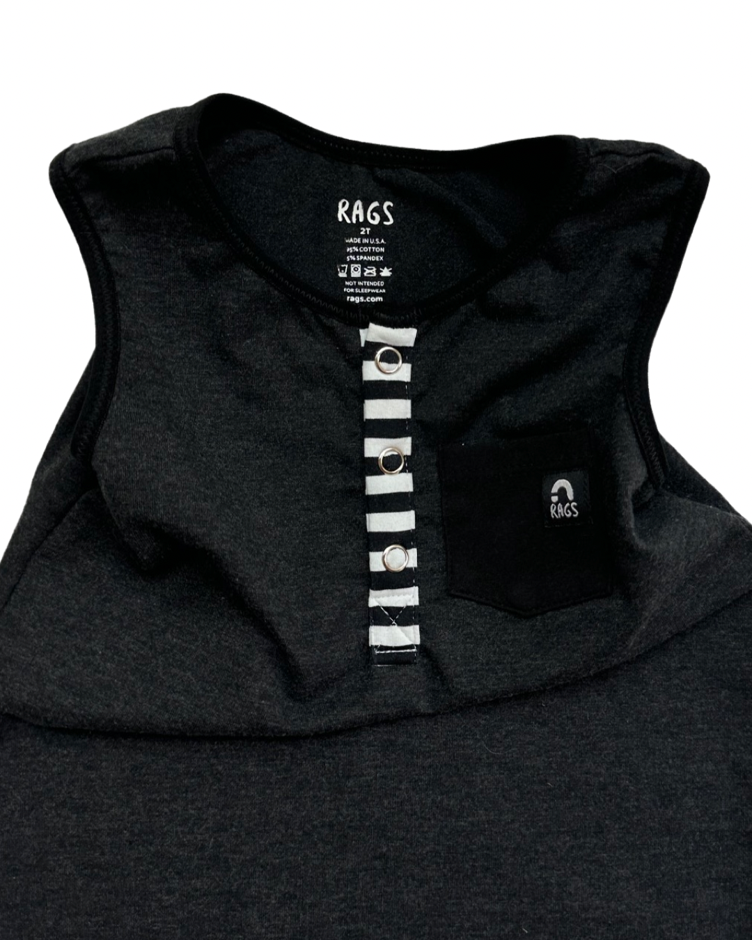 2T Toddler Boy RAGS to Raches Dark Charcoal Tank Romper