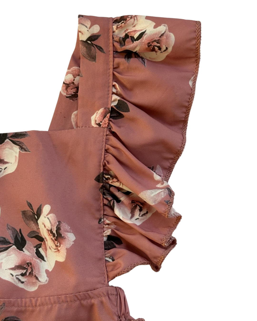 18M-24M Baby Girl Mauve Pink Floral Flutter Sleeve Ruffle Romper