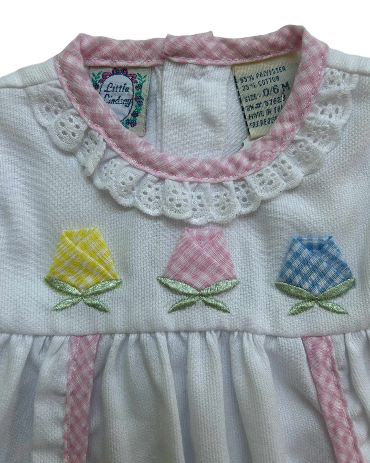 0/6M Baby Girl Little Lindsay Pink Gingham Trimmed Floral Vintage Dress