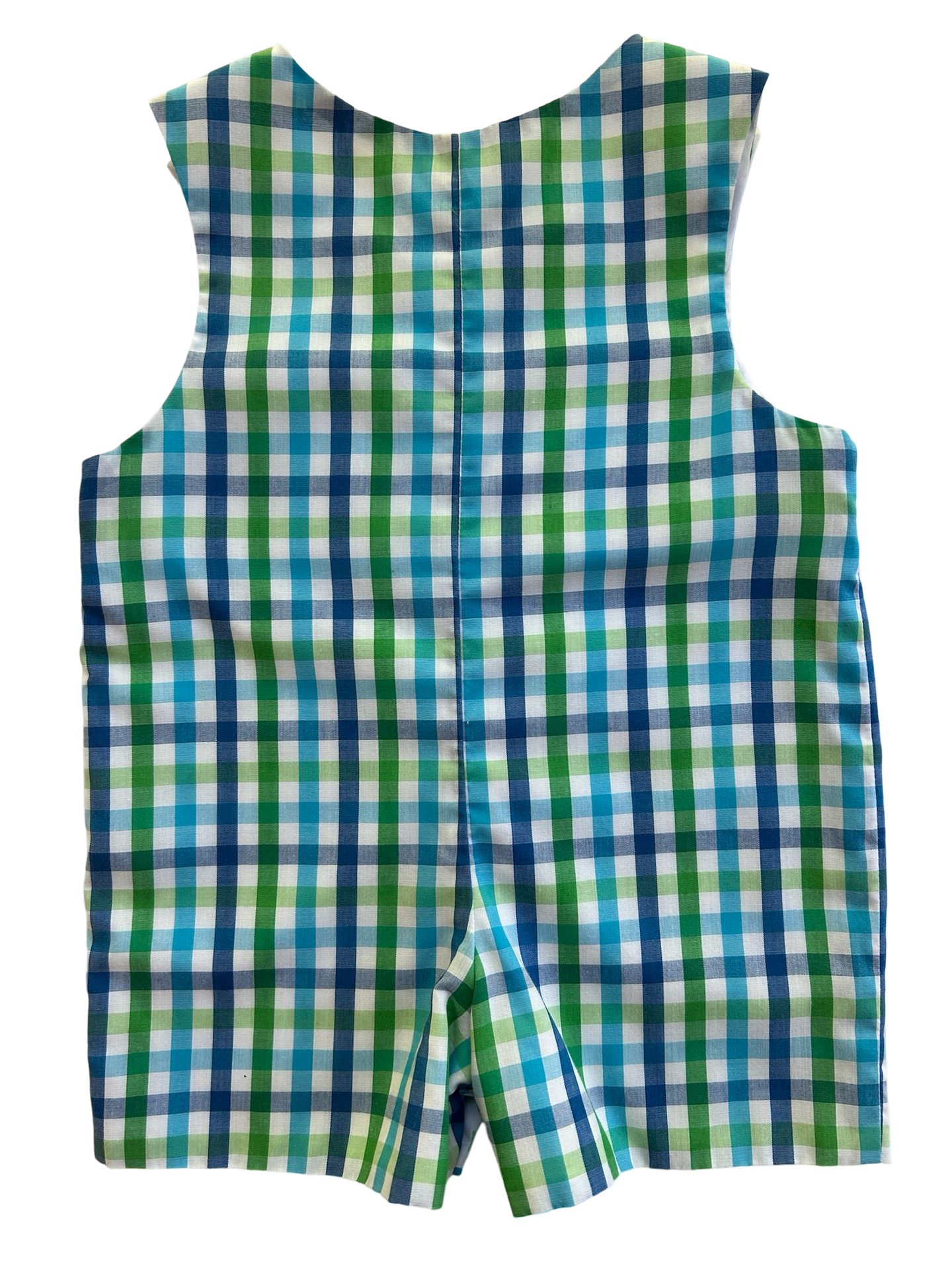 12M Baby Boy Classic Whimsy Blue & Green Gingham Whale Bubble Romper Jon Jon