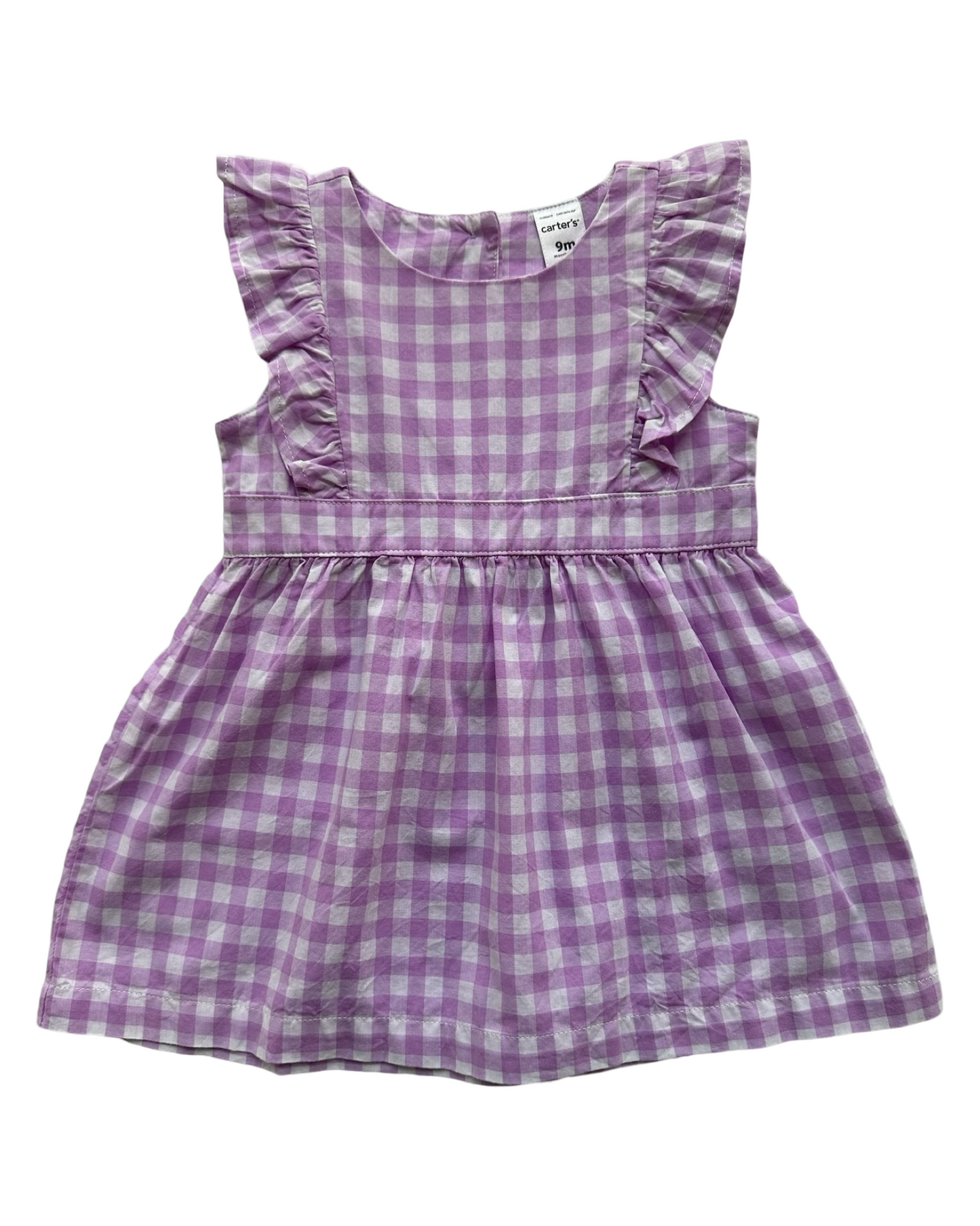 9M Baby Girl Carters Gingham Purple / White Ruffle Dress