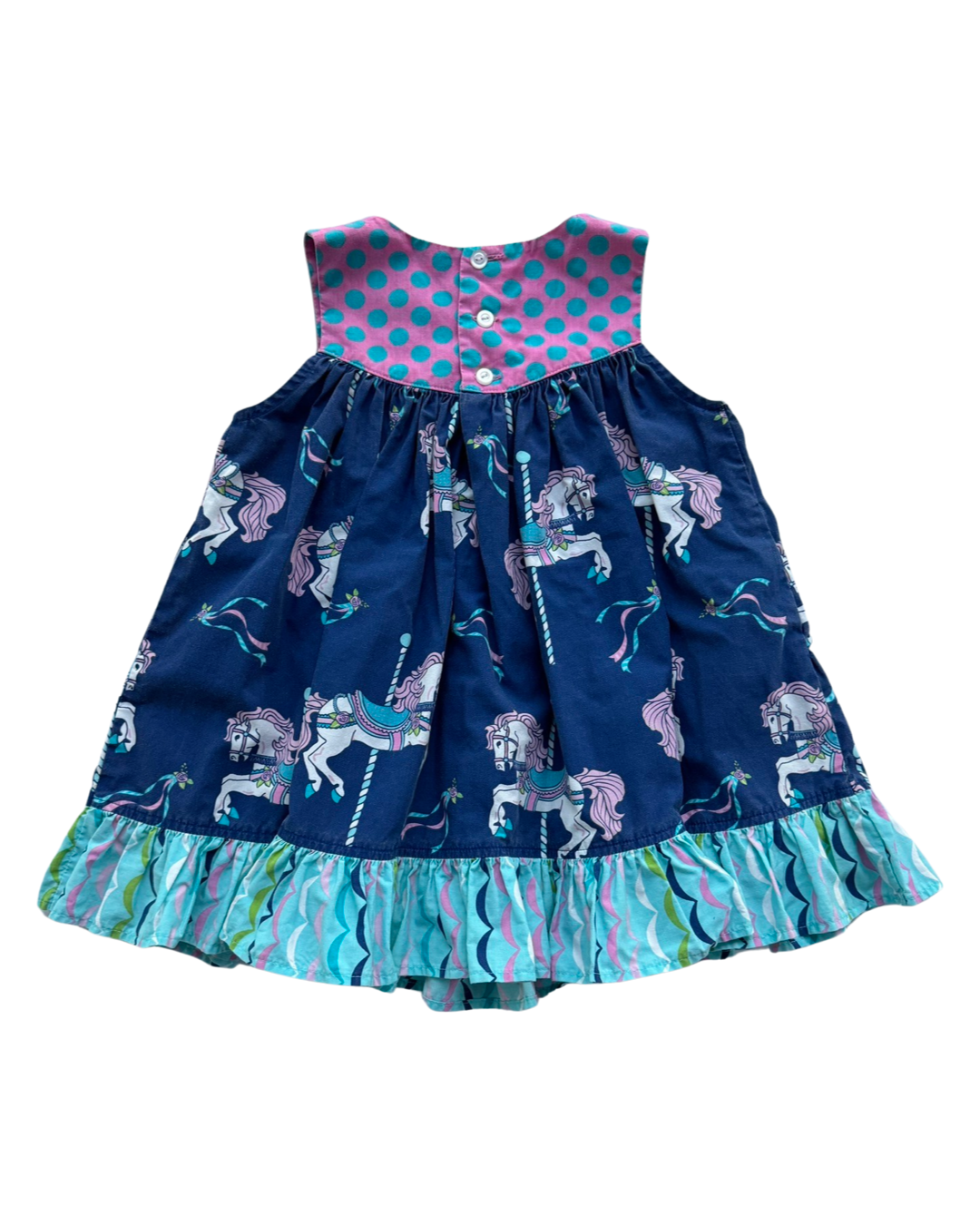 2T Toddler Girl Eleanor Rose Gigi Blue Carrousel Horse Dress