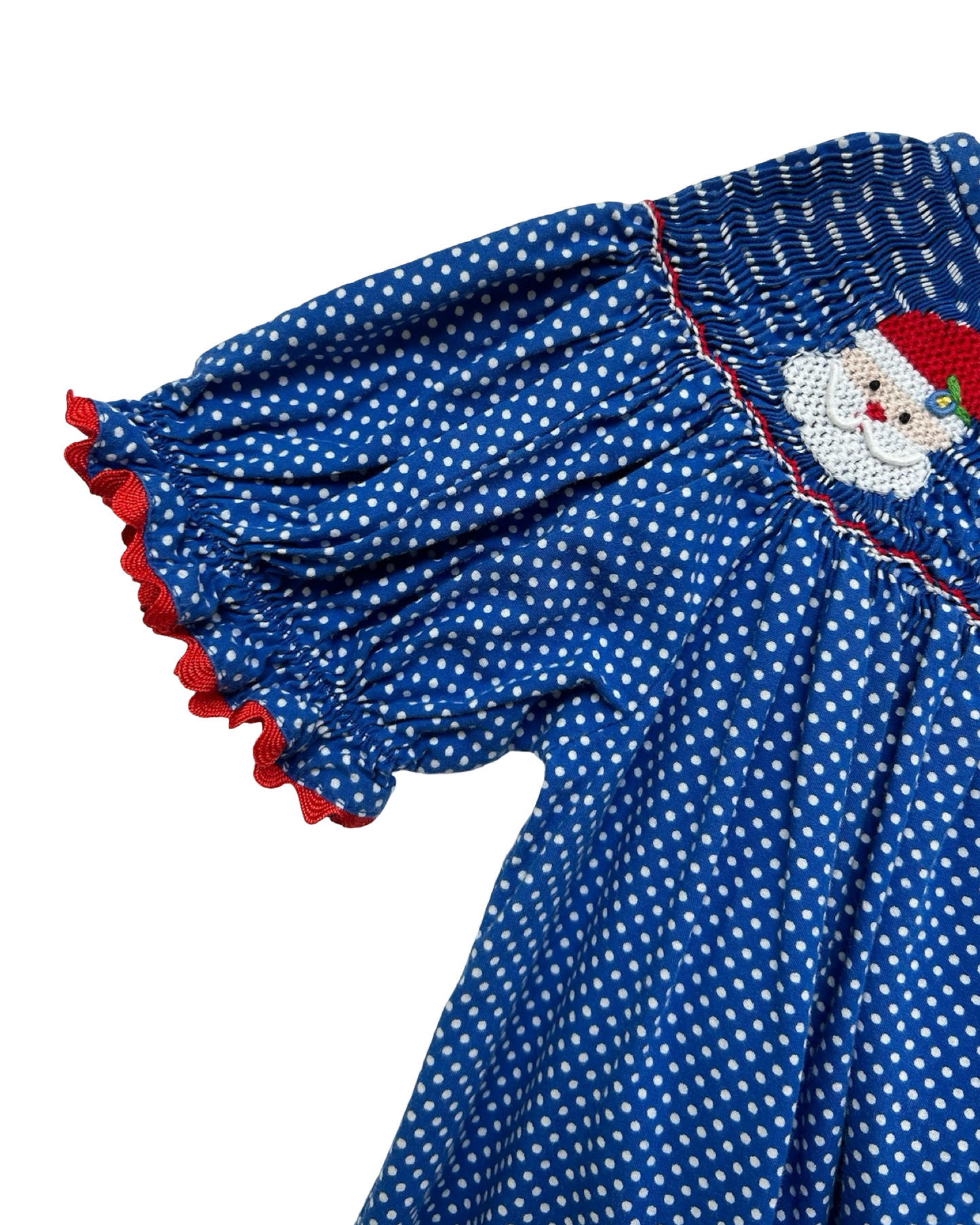 5T Toddler Girls Smocked Auctions Embroidered Christmas Santa Polka Dot Dress.