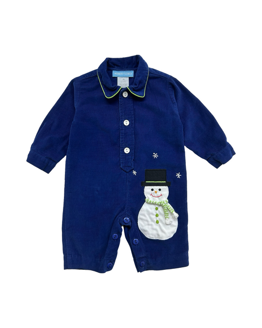 3M Baby Boy Monday’s Child Appliqué Snowman ⛄️ Holiday Corduroy Longall Romper.