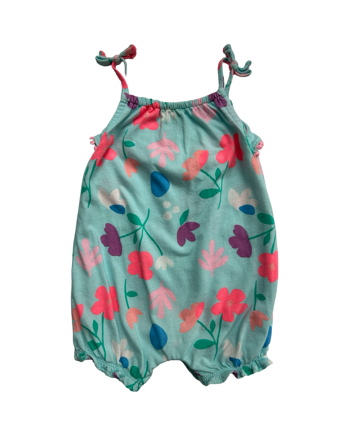 6M Baby Girl Carters Aqua / Pink Floral Bubble Romper