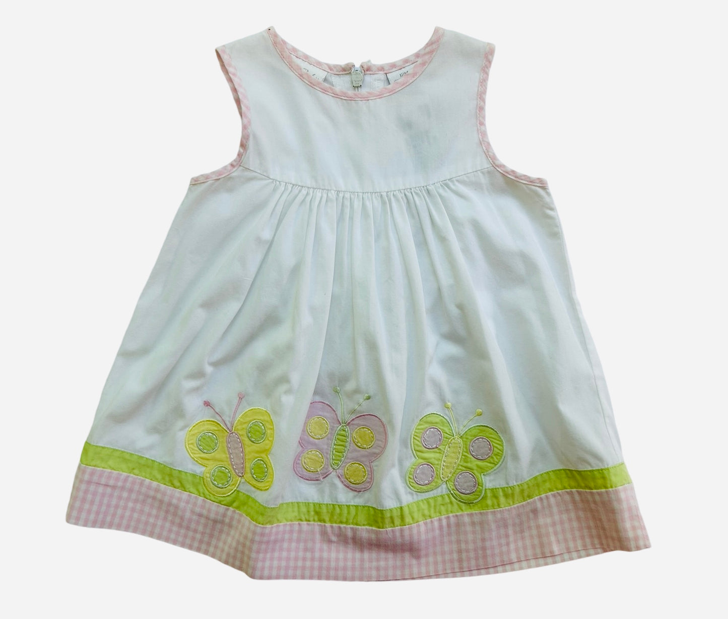 12M Specialty Baby Girls Dress, Checkered and Butterflies. NEW