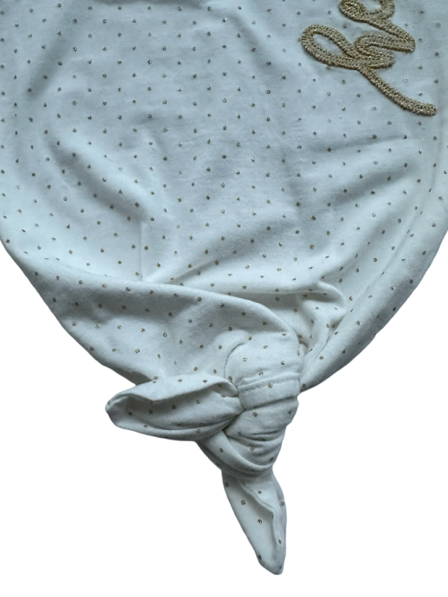 3M-6M Baby Girl MudPie White / Gold “ HELLO WORLD” Sleeper Polka Dot Tie Gown