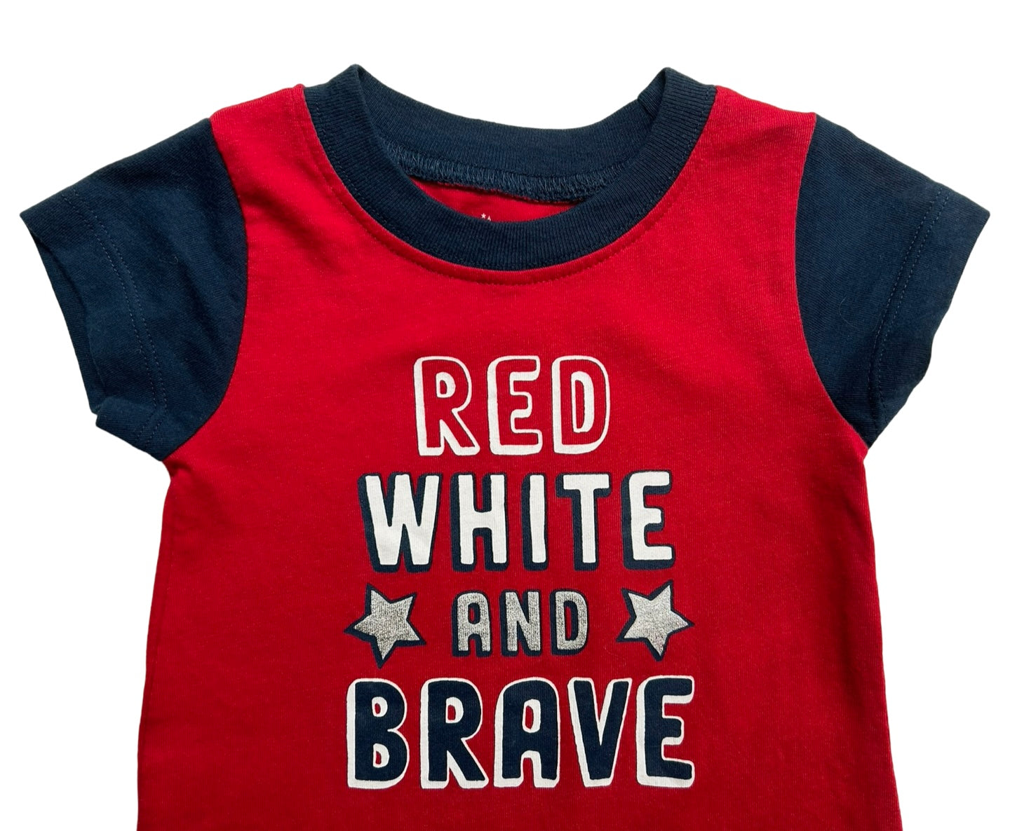 0-3M Baby Boys Celebrate Patriotic Red White ⭐️ BRAVE ⭐️ Printed Romper.