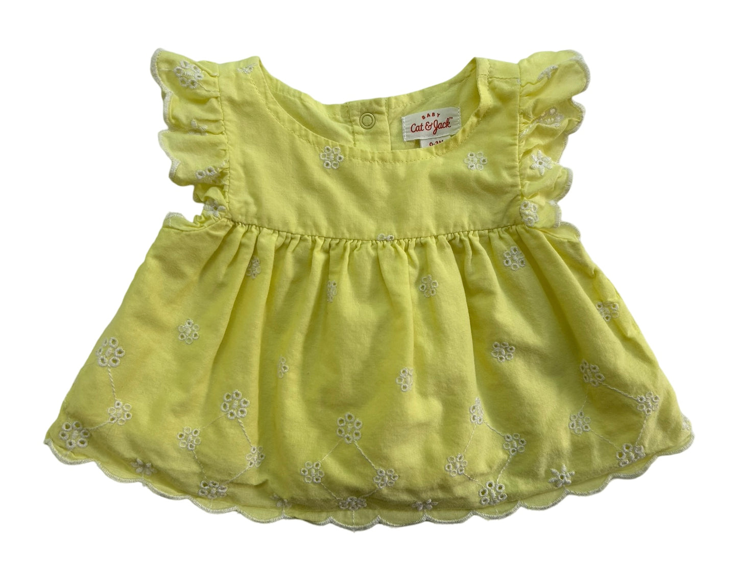 0-3M Baby Girl Cat & Jack Yellow Ruffle trim Floral, Eyelet Top & Bottom Set