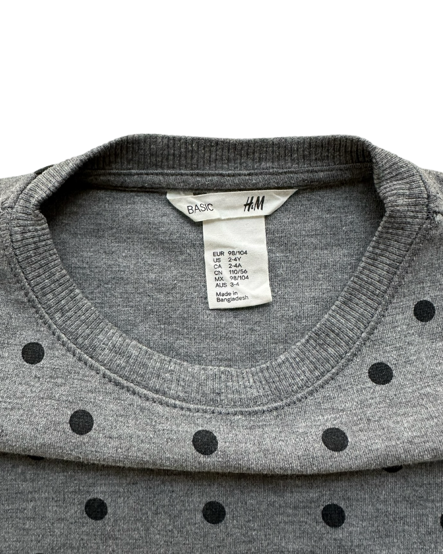 2-4Y Toddler Girl H&M Gray, 3/4 Sleeves With Pockets And Black Polka Dots Dress.