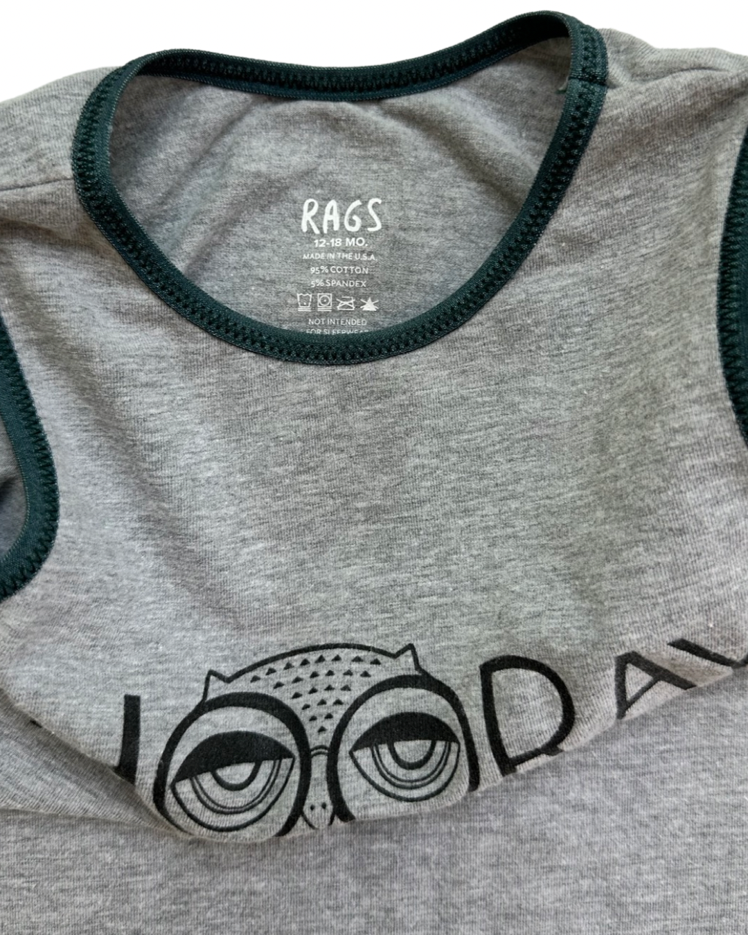 12-18M Baby Boy RAGS to Raches Gray Hooray Owl Tank Shortie Romper