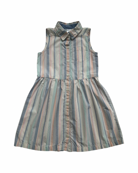 5T Toddler Girl Carter's Pastel Striped Button Front Collared Dress.