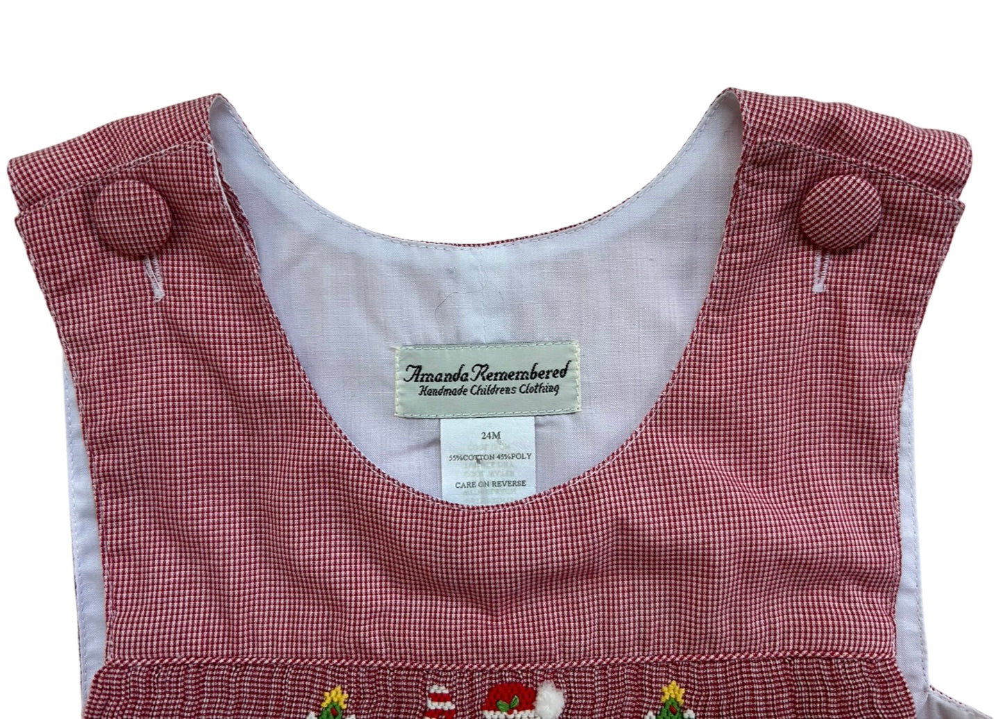24M Baby Boys Amanda Remembered Embroidered Gingham Christmas Embroidered John John Romper