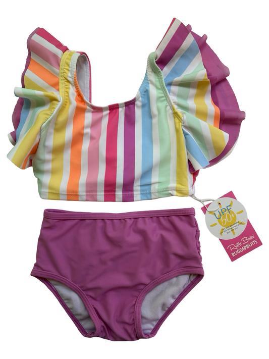 2T Toddler Girls RuffleButts Rainbow Dream Orchid Butterfly Tankini 2 Pieces Set. NWT