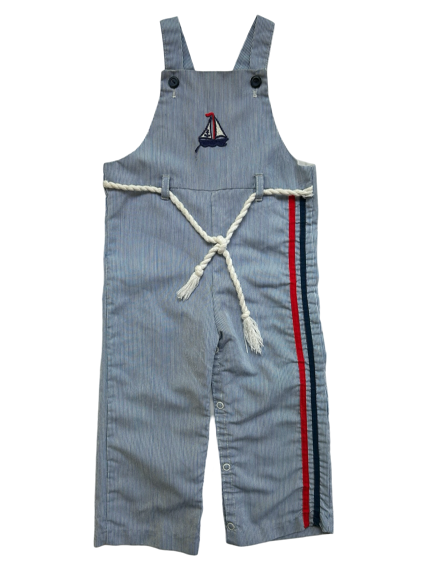 24M Baby Boys Little Goodies By Good Lad Striped With Sailboat Nautical Overall.